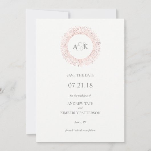 Elegant roos gouden monogram opslaan van de datum save the date (Voorkant)