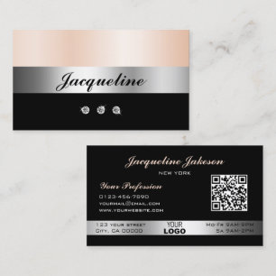 Elegant Roos Gouden Rhinestones Logo en QR Code Visitekaartje