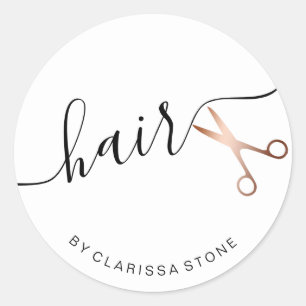 Elegant roos gouden schaar haarstylist ronde sticker