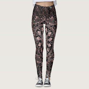 Elegant Roos Gouden Stippen Mandala Marmer Leggings