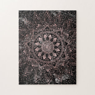 Elegant Roos Gouden Stippen Mandala Marmer Legpuzzel