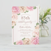 Elegant Roos Gouden Waterverf Bloemen 85ste Verjaa Kaart (Staand voorkant)