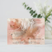 Elegant Roos Gouden Waterverf Bruiloft RSVP Kaartje (Staand voorkant)