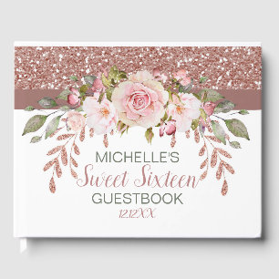 Elegant Roos Gouden Waterverf Sweet Sixteen Gastenboek