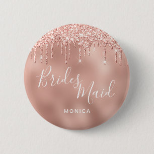 Elegant roos goudglitter druppelt bruidsmeisje ronde button 5,7 cm