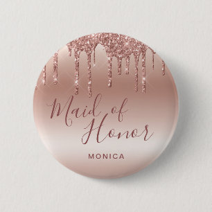 Elegant roos goudglitter druppelt op eerwets ronde button 5,7 cm