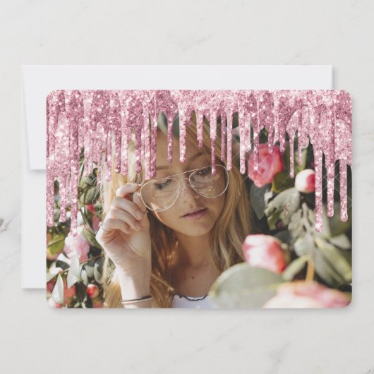 Elegant roos goudglitter druppelt zoet zestien kaart (Achterkant)