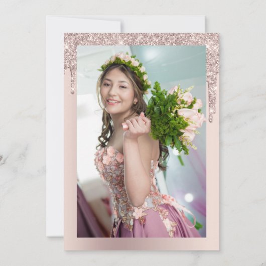 Elegant roos goudglitter druppelt zoet zestien kaart (Achterkant)