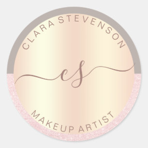 Elegant roos goudglitter en grijze make-up kunsten ronde sticker