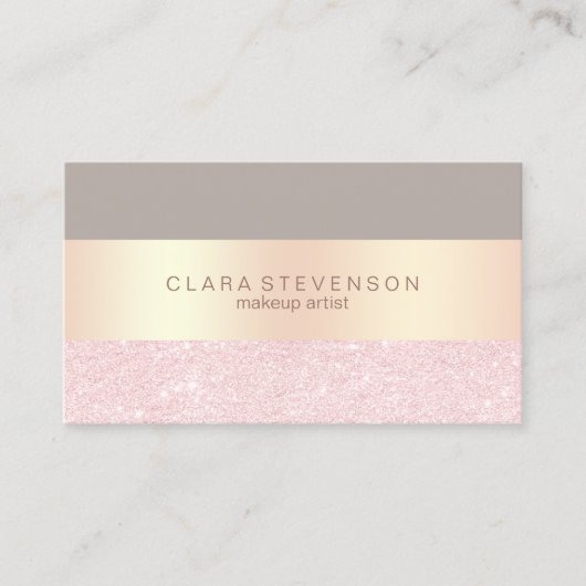 Elegant roos goudglitter en grijze make-up kunsten visitekaartje (Voorkant)