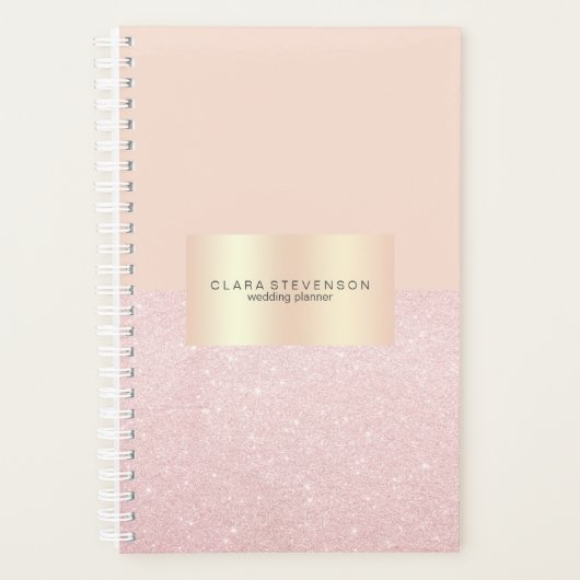 Elegant roos goudglitter en wazig roze planner (Voorkant)