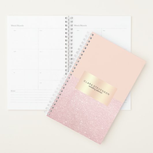 Elegant roos goudglitter en wazig roze planner (Display)