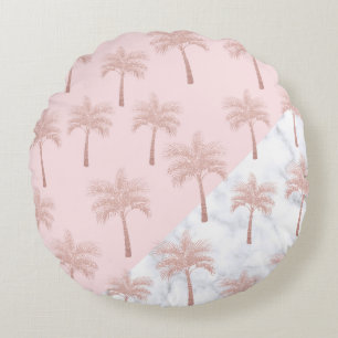 Elegant roos goudglitter en wit marmer patroon rond kussen