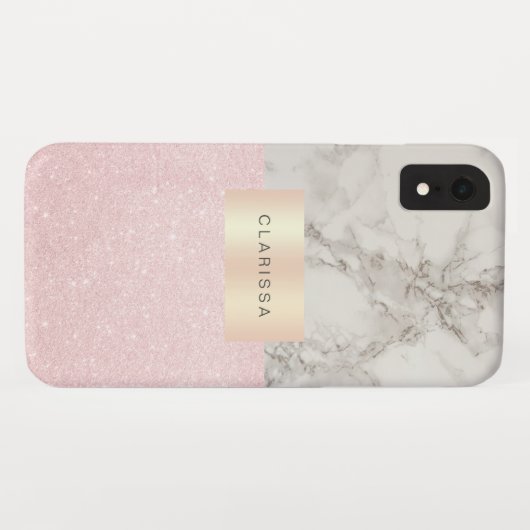 Elegant roos goudglitter en witte marmer Case-Mate iPhone case (Achterkant (horizontaal))