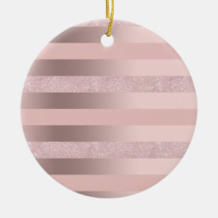 Elegant roos goudglitter en zwarte roze streep keramisch ornament