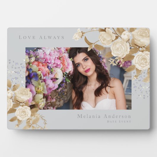 Elegant Roos Goudgrijs Fotoplaat (voorkant)