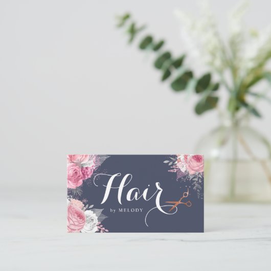 Elegant roos goudschaar afsprakenkaartje (Staand voorkant)