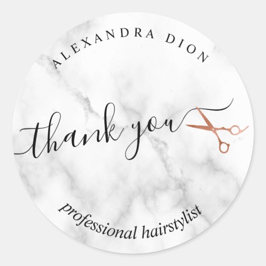 Elegant roos goudschaar ronde sticker (Voorkant)