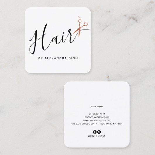 Elegant roos goudschaar vierkante visitekaartje (Voorkant / Achterkant)