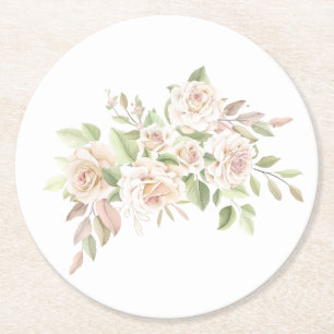Elegant Roos Love Blush Pink Floral Wedloop Round Ronde Kartonnen Onderzetter