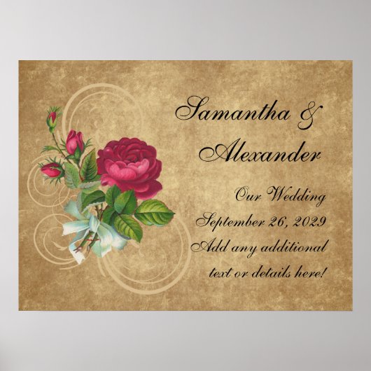 Elegant  Roos, magenta/bruin Poster (Voorkant)