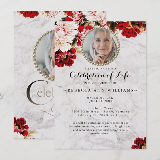 Elegant Roos Marble Celebration of Life Invitation Kaart (Voorkant / Achterkant)