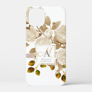 Elegant Roos Monogram Wit iPhone 12 Mini Hoesje