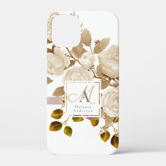 Elegant Roos Monogram Wit Case-Mate iPhone Case (Achterkant)