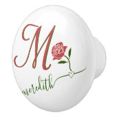 Elegant Roos Naam Script Naam Monogram Keramische Knop (Rechts)