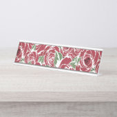 Elegant Roos Patroon - Rood & Groen Bloemen Bureau Naambordje (Voorkant)