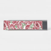 Elegant Roos Patroon - Rood & Groen Bloemen Bureau Naambordje (Voorkant)