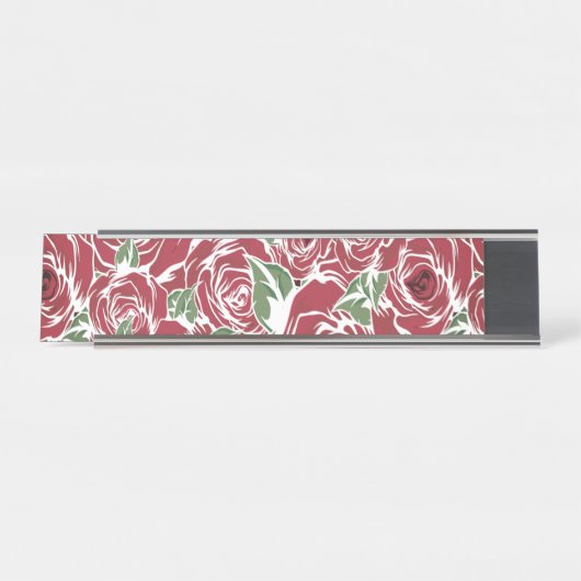 Elegant Roos Patroon - Rood & Groen Bloemen Bureau Naambordje (Voorkant)