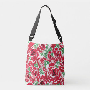 Elegant Roos Patroon - Rood & Groen Bloemen Crossbody Tas