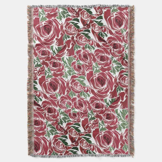 Elegant Roos Patroon - Rood & Groen Bloemen Deken (Voorkant Verticaal)