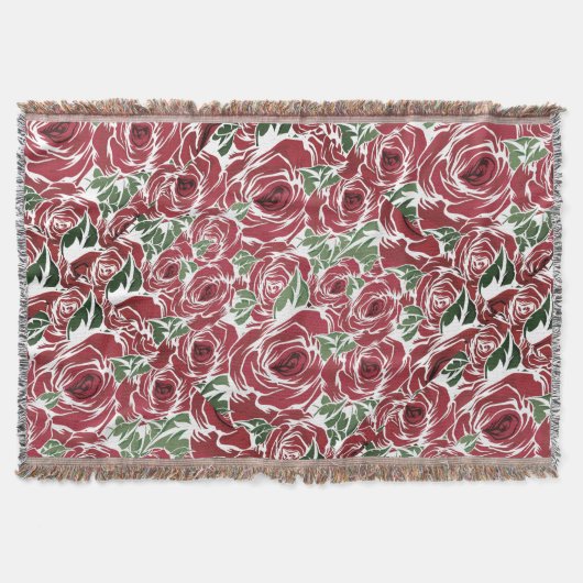 Elegant Roos Patroon - Rood & Groen Bloemen Deken (Voorkant)