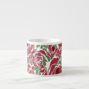 Elegant  Roos Patroon - Rood & Groen Bloemen Espresso Kop