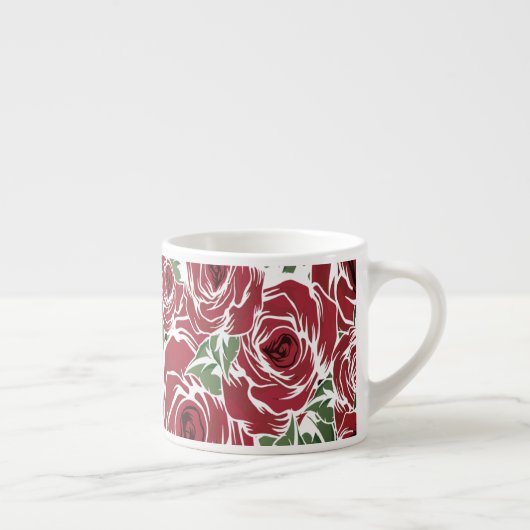 Elegant Roos Patroon - Rood & Groen Bloemen Espresso Kop (Rechts)
