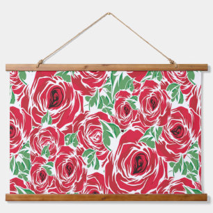 Elegant  Roos Patroon - Rood & Groen Bloemen Hangend Wandkleed