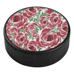 Elegant  Roos Patroon - Rood & Groen Bloemen Hockey Puck