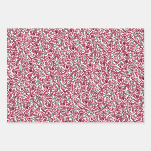 Elegant Roos Patroon - Rood & Groen Bloemen Inpakpapier Vel (Voorkant 2)
