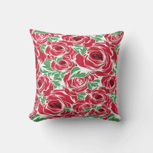 Elegant  Roos Patroon - Rood & Groen Bloemen Kussen