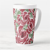 Elegant Roos Patroon - Rood & Groen Bloemen Latte Mok (Rechterhoek)