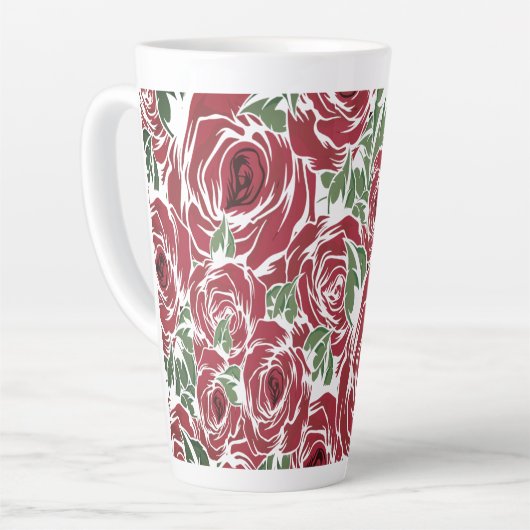Elegant Roos Patroon - Rood & Groen Bloemen Latte Mok (Linkerhoek)
