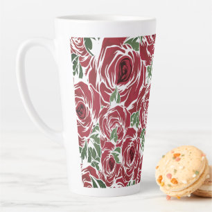 Elegant  Roos Patroon - Rood & Groen Bloemen Latte Mok