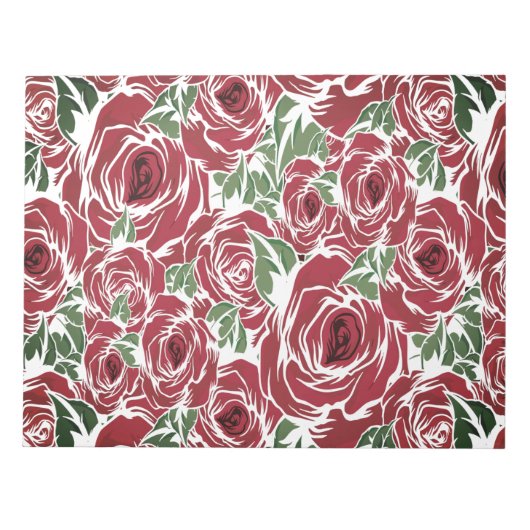 Elegant Roos Patroon - Rood & Groen Bloemen Notitieblok (Voorkant)
