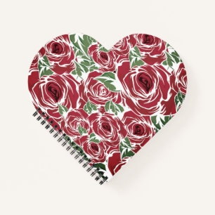 Elegant  Roos Patroon - Rood & Groen Bloemen Notitieboek