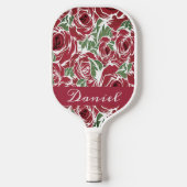 Elegant Roos Patroon - Rood & Groen Bloemen Pickleball Paddle (Voorkant)