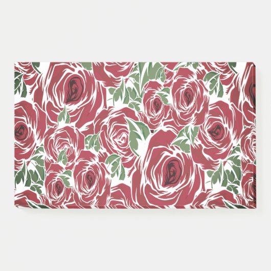 Elegant  Roos Patroon - Rood & Groen Bloemen Post-it® Notes (Voorkant)