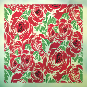 Elegant Roos Patroon - Rood & Groen Bloemen Raamsticker