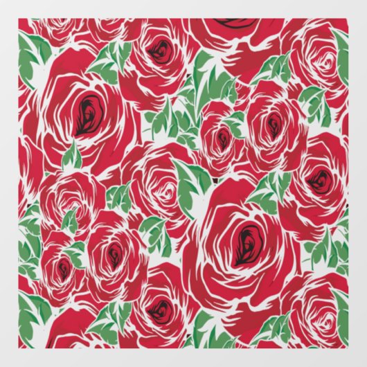 Elegant Roos Patroon - Rood & Groen Bloemen Raamsticker (Vel)